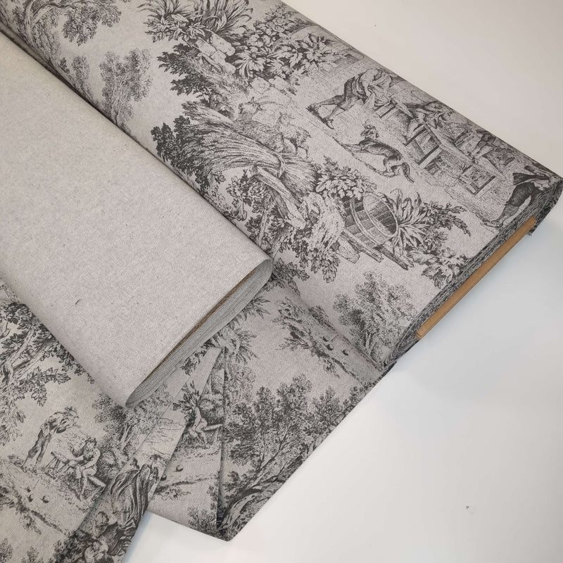 Tessuto Toile de Jouy H 280 cm - ANTRACITE/GRIGIO