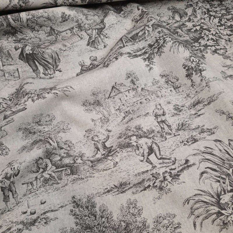 Tissu Toile de Jouy H 280 cm - ANTHRACITE/GRIS