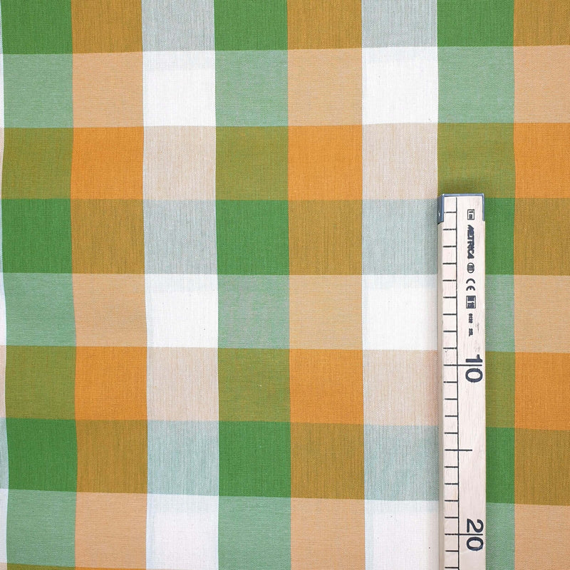 Tessuto cotone H 180 cm - QUADRO MEDIO VERDE PRATO/SENAPE