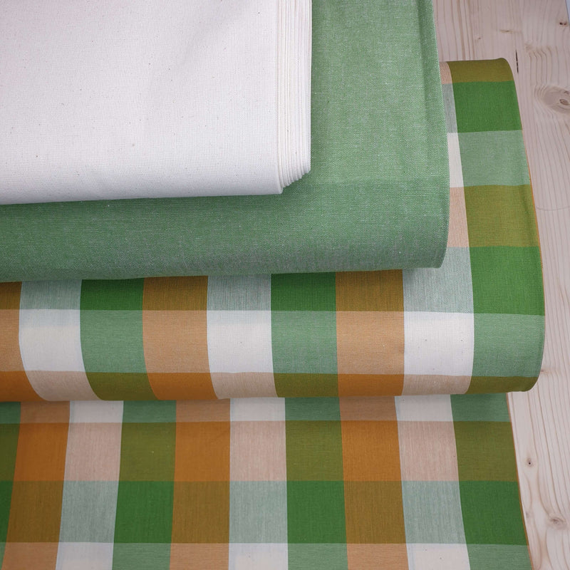 Tissu coton - CARRÉ MOYEN VERT PRÉS/MOUTARDE - coupe minimum ou multiples de 25 x 180 cm