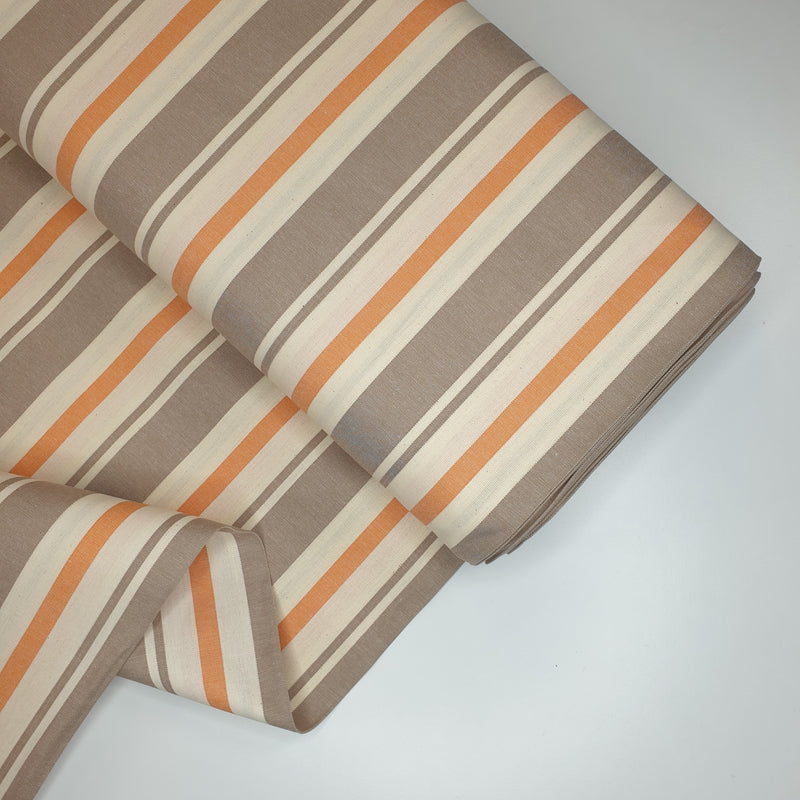 Tissu coton fil teint H 180cm - NOISETTE/RAYURE ORANGE