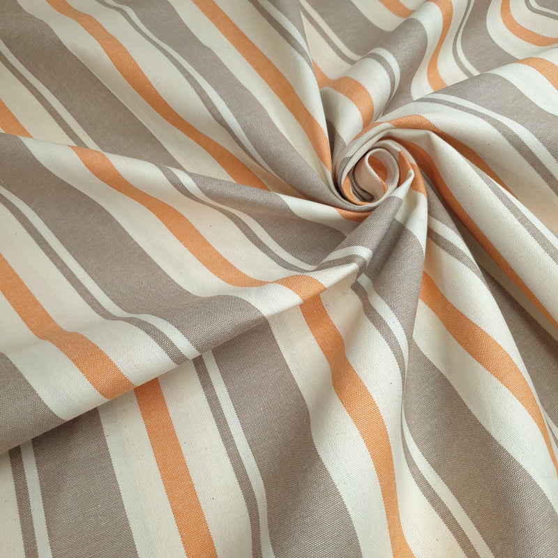 Tissu coton fil teint H 180cm - NOISETTE/RAYURE ORANGE