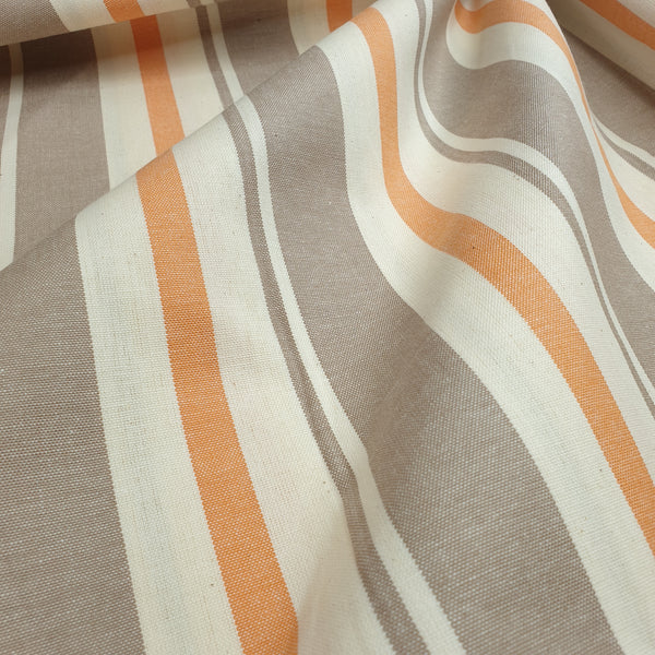 Tissu coton fil teint H 180cm - NOISETTE/RAYURE ORANGE