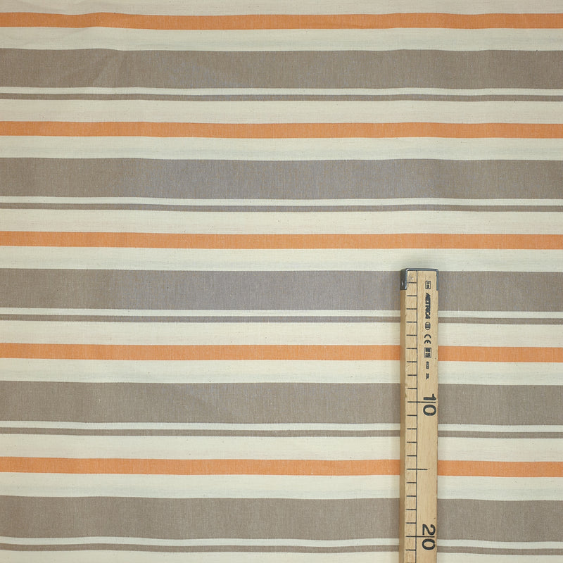 Tissu coton fil teint H 180cm - NOISETTE/RAYURE ORANGE