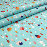 Tessuto Cotone H 150 cm - RABBITS FONDO CELESTE