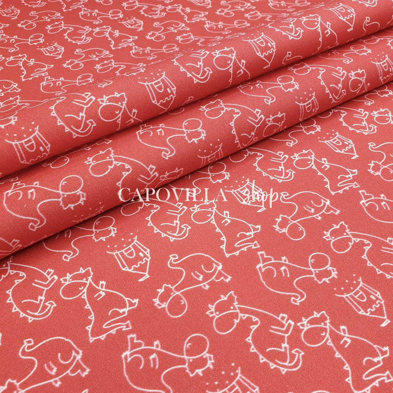 Tissu coton - DRAGONS FOND ROUGE - coupe minimum ou multiples de 25 x 150 cm