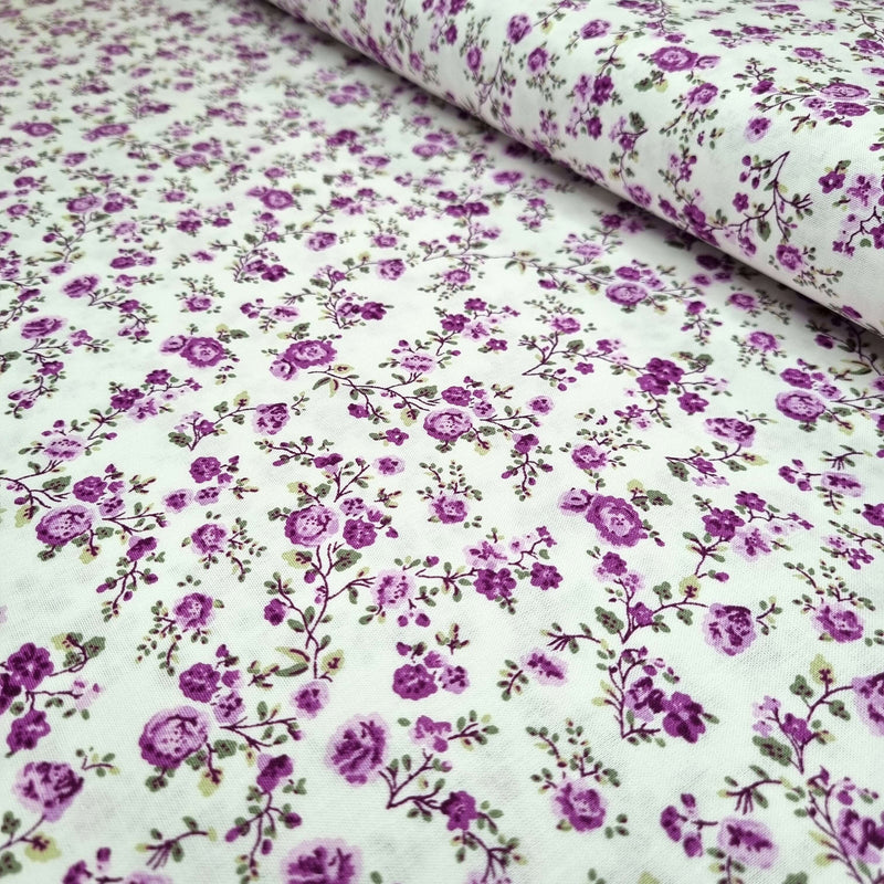 Satin de coton FLEURS LILAS - H 150 cm