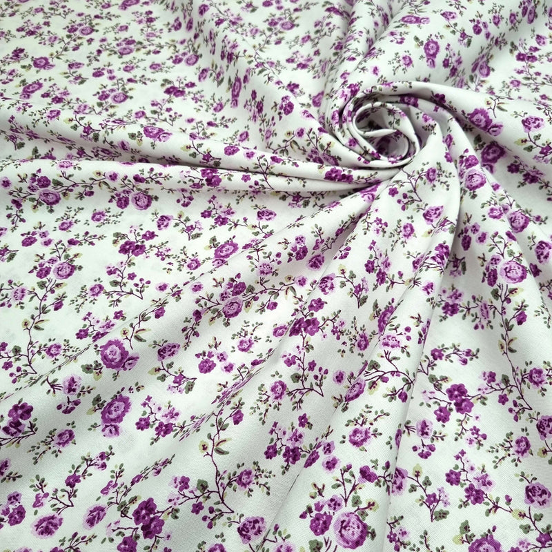 Satin de coton FLEURS LILAS - H 150 cm