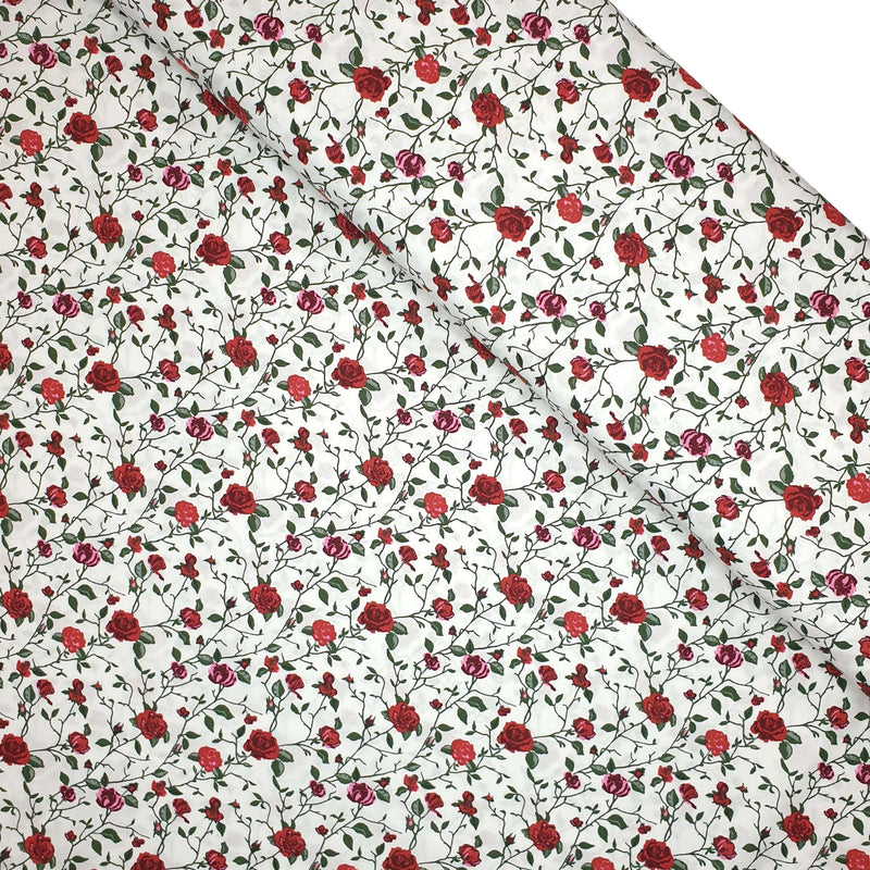 Satin de coton ROSES ROUGES - H 150 cm