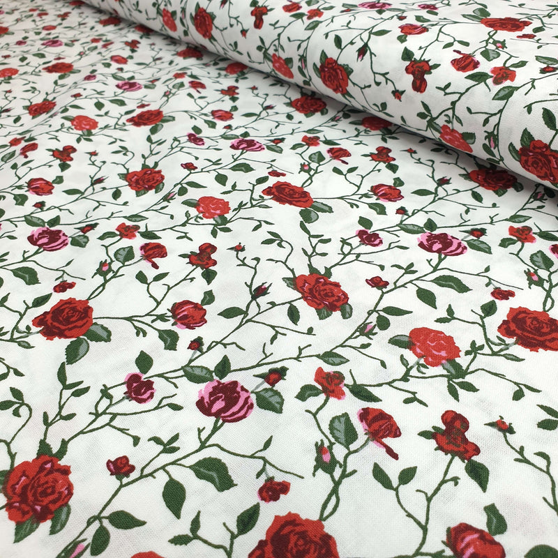 Satin de coton ROSES ROUGES - H 150 cm