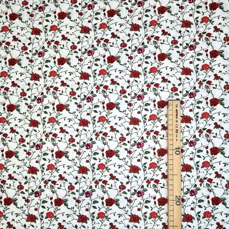 Rasatello di cotone H 150 cm - ROSELLINE ROSSE