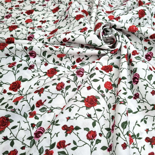 Satin de coton ROSES ROUGES - H 150 cm