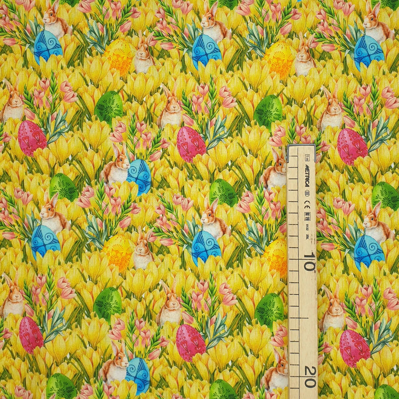 Tissu en coton numérique - OEUFS ET LAPIN DE PÂQUES 2 - coupe minimum ou multiples de 25 x 150 cm