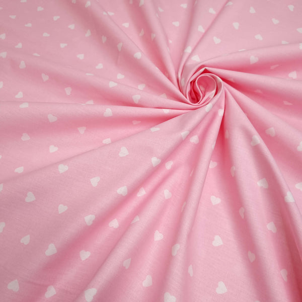 Tissu coton H 140 cm - COEURS DE BÉBÉ ROSE