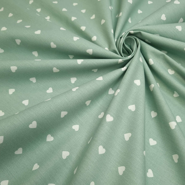 Tissu coton H 140 cm - COEURS VERT SAUGE