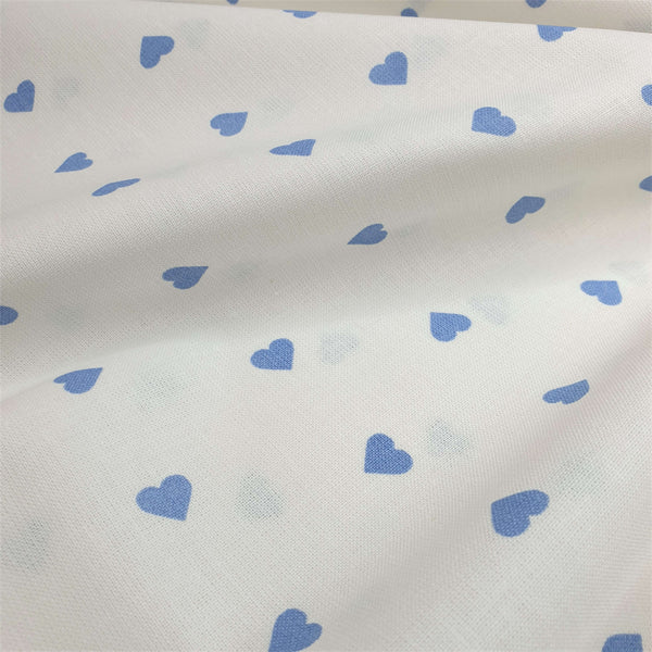 Tissu coton - COEURS BLEU BLANC - coupe minimum ou multiples de 25 x 140 cm