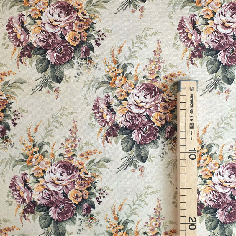 Cotone Fondo Panama Digital H 280 cm - FIORI BORDEAUX E GIALLI