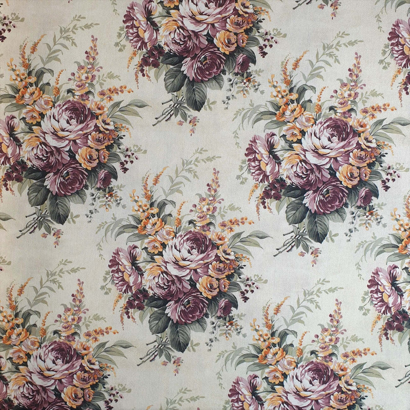 Cotone Fondo Panama Digital H 280 cm - FIORI BORDEAUX E GIALLI