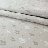 Coton Enfant - CHEVAUX À BASCULE À BASE BEIGE - coupe minimum ou multiples de 25 x 290 cm