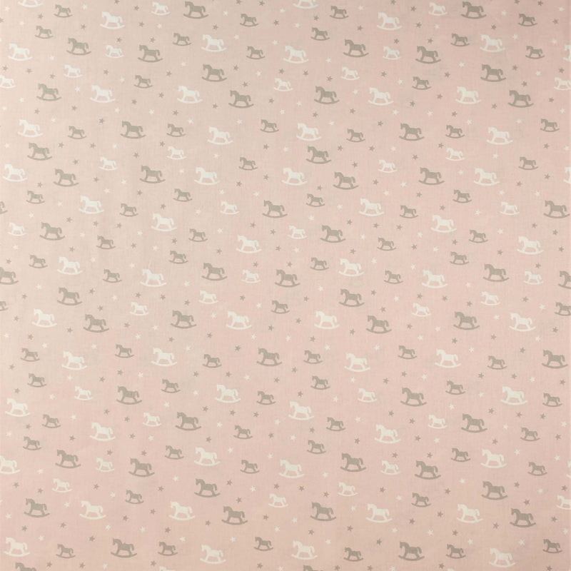 Coton Enfant - CHEVAUX À BASCULE FOND ROSE - coupe minimum ou multiples de 25 x 290 cm