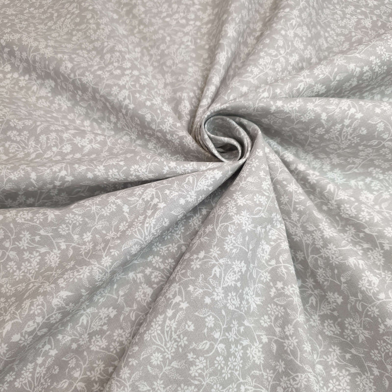 Cotone Fantasia H 290 cm - FIORI GRIGIO CHIARO