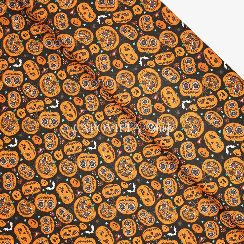 Coton Halloween - CITROUILLES - coupe minimum ou multiples de 25 x 145 cm