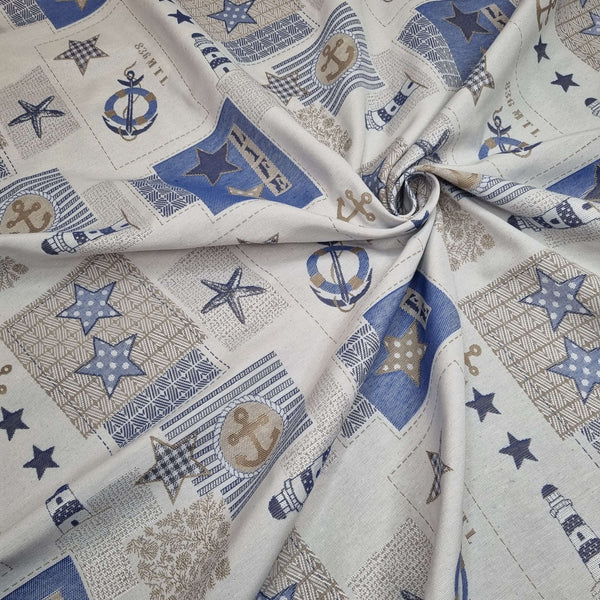 Tessuto Arredo Jacquard H 140 cm - PORTO DI MARE E STELLE