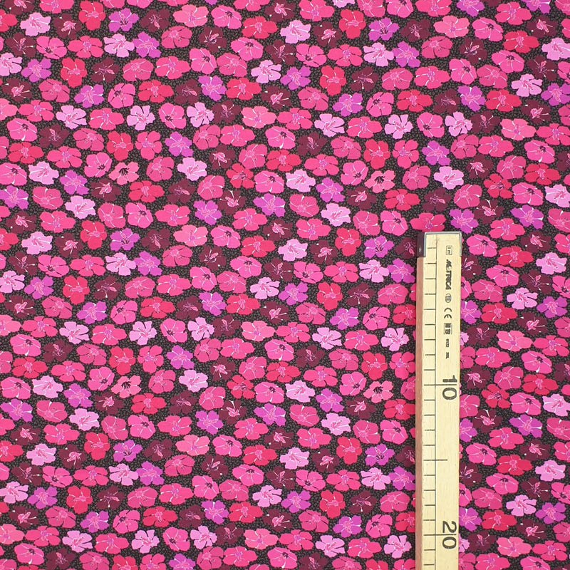 Jersey coton numérique - FLEURS FUCHSIA SUR FOND NOIR - coupe minimum ou multiples de 25 x 160 cm