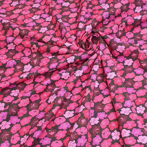 Jersey coton numérique - FLEURS FUCHSIA SUR FOND NOIR - coupe minimum ou multiples de 25 x 160 cm