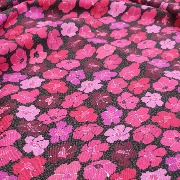 Jersey coton numérique - FLEURS FUCHSIA SUR FOND NOIR - coupe minimum ou multiples de 25 x 160 cm