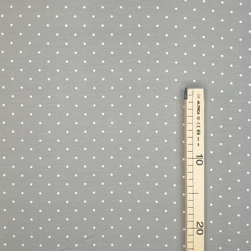 Jersey di Cotone H 160 cm - POIS BIANCHI FONDO GRIGIO