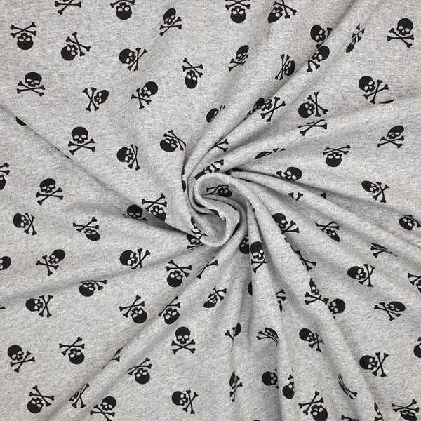 Jersey coton - SKULLS/MELANGE GREY - coupe minimum ou multiples de 25 x 140 cm