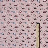 Jersey coton - CHOUETTES FOND ROSE - taille minimum ou multiples de 25 x 140 cm