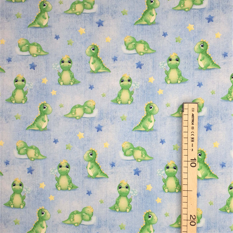 Sweat numérique - BABY DINO FOND BLEU - coupe minimum ou multiples de 25 x 150 cm