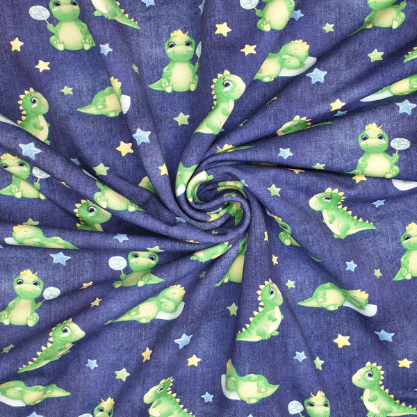 Sweat numérique - BABY DINO FOND BLEU - coupe minimum ou multiples de 25 x 150 cm