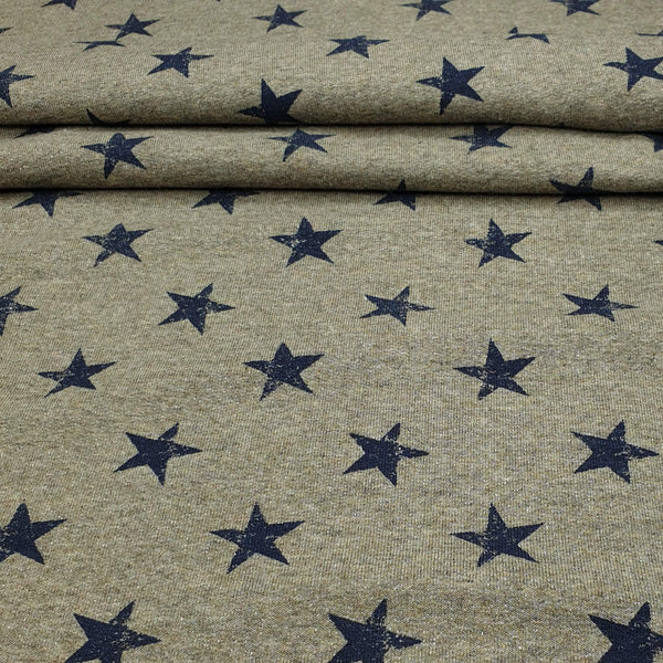 Gebürstetes Sweatshirt – ARMY GREEN/BLUE STARS – Mindestschnitt oder Vielfaches von 25 x 150 cm