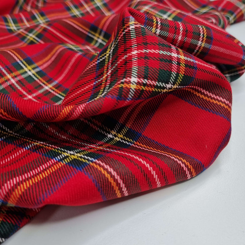 MITTELROTER SCOTTISH CHECK Stoff mit Wolleffekt – H 150 cm