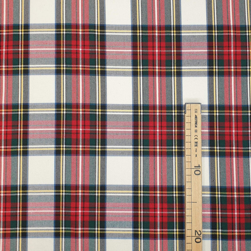 WEISSER SCOTTISH CHECK-Stoff mit Wolleffekt – H 150 cm