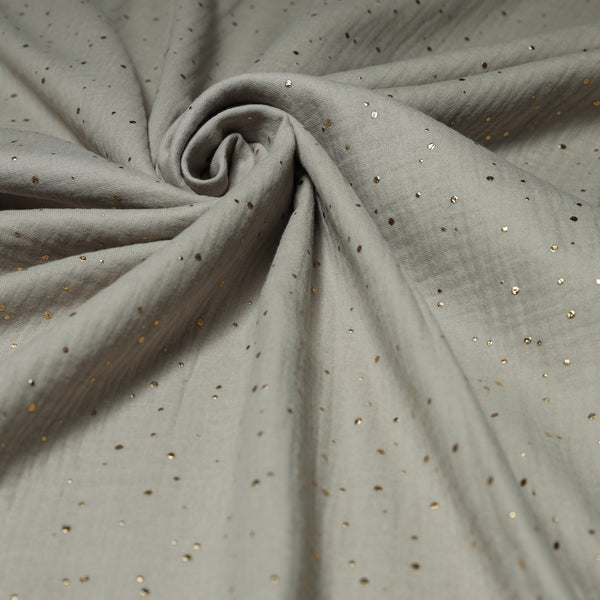 Mousseline - GOLD/MUD POLKA DOTs - coupe minimum ou multiples de 25 x 140 cm