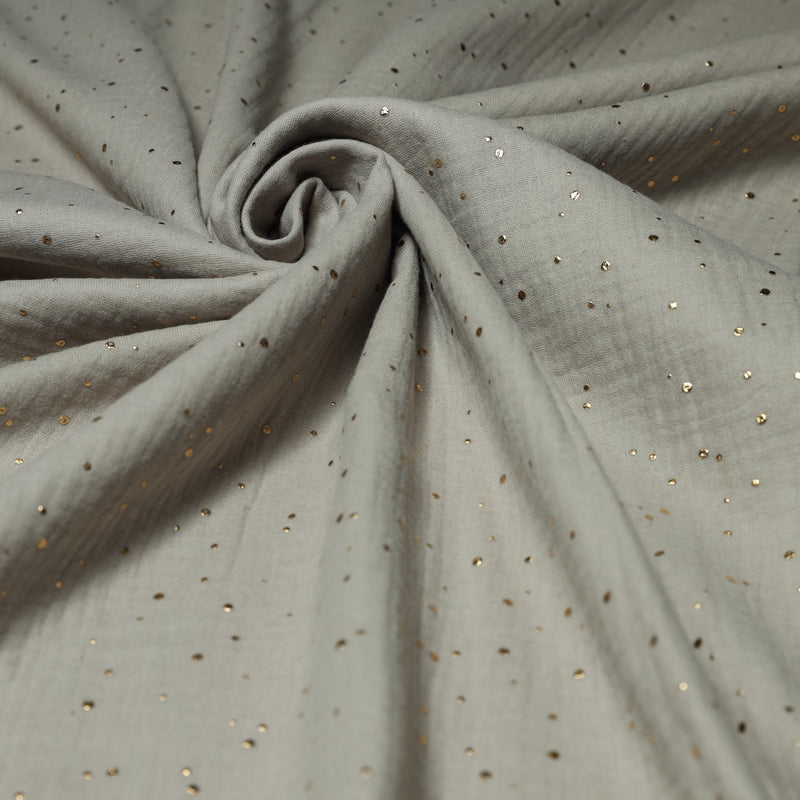 Mousseline - GOLD/MUD POLKA DOTs - coupe minimum ou multiples de 25 x 140 cm