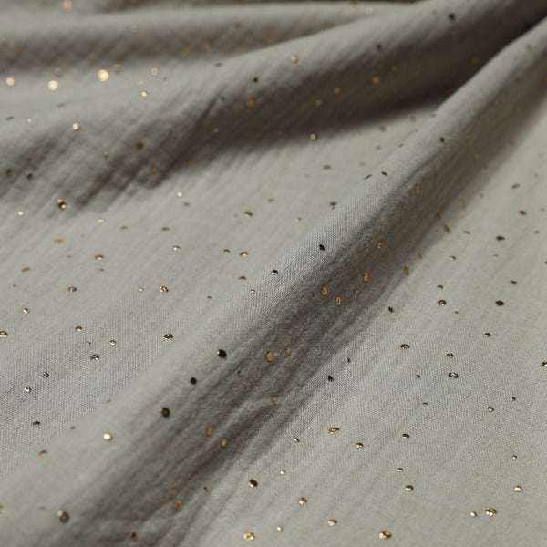 Mousseline - GOLD/MUD POLKA DOTs - coupe minimum ou multiples de 25 x 140 cm