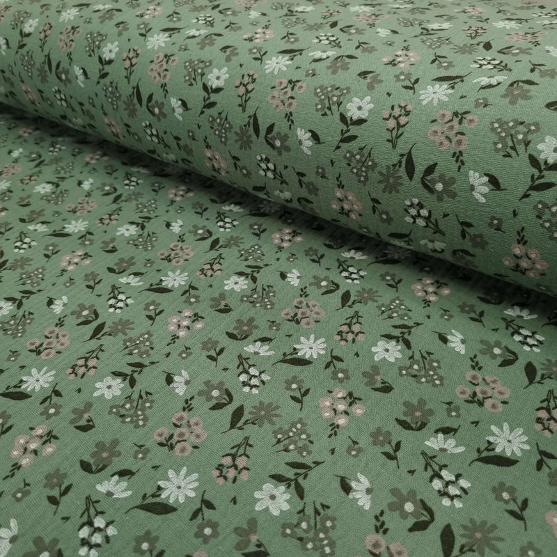 Mousseline imprimée - FLEURS SAUVAGES/MENTHE H 140 cm