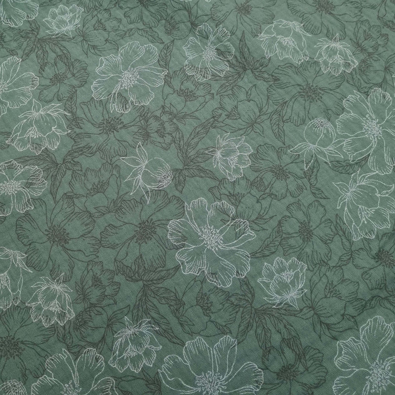 Mousseline imprimée - GRANDES FLEURS/MENTHE H 140 cm