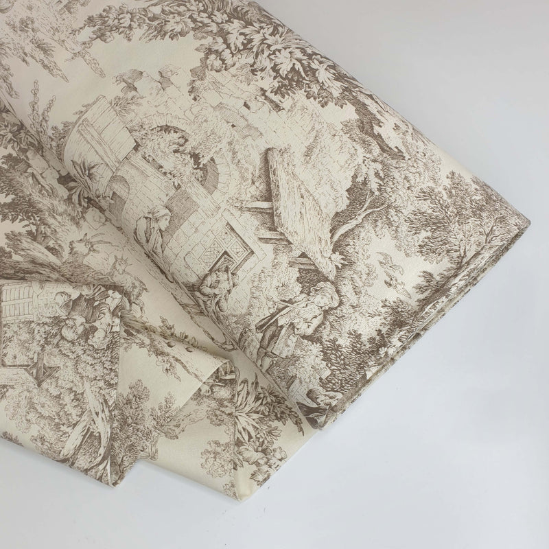 Tissu Toile de Jouy H 280 cm - TAUPE/ECRU