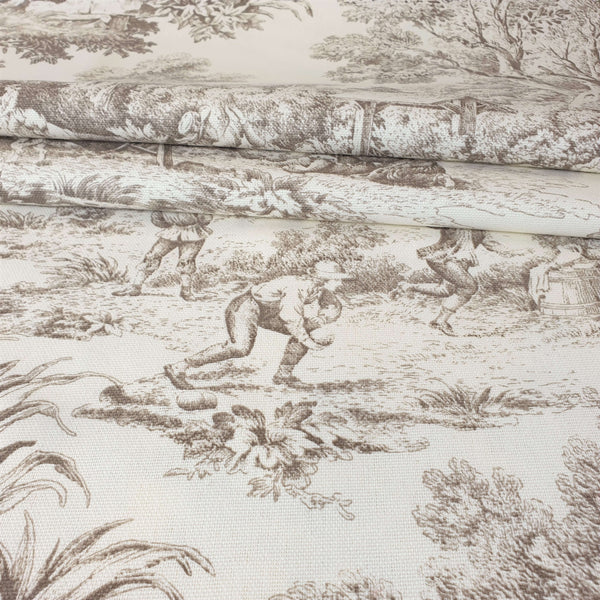 Tissu Toile de Jouy H 280 cm - TAUPE/ECRU