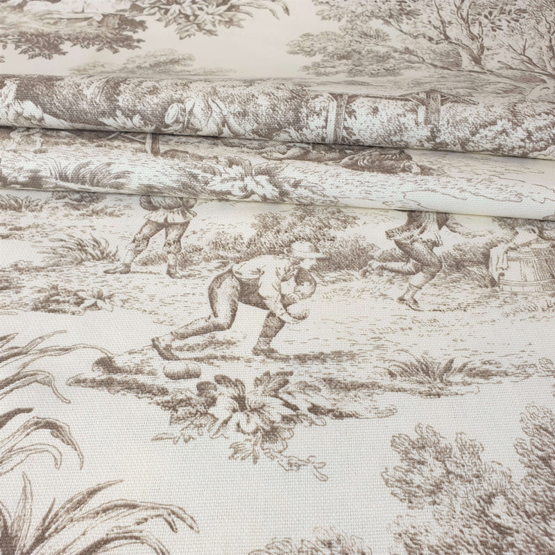 Tissu Toile de Jouy H 280 cm - TAUPE/ECRU