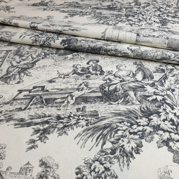 Tissu Toile de Jouy H 280 cm - GRIS/ECRU