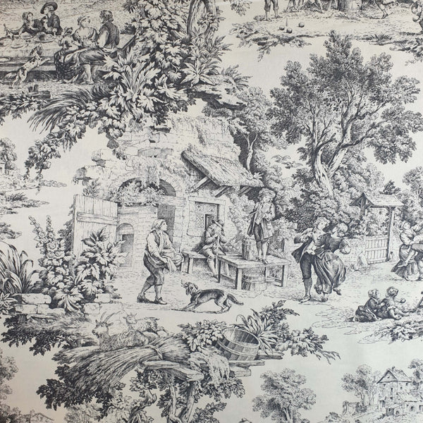 Tissu Toile de Jouy H 280 cm - GRIS/ECRU