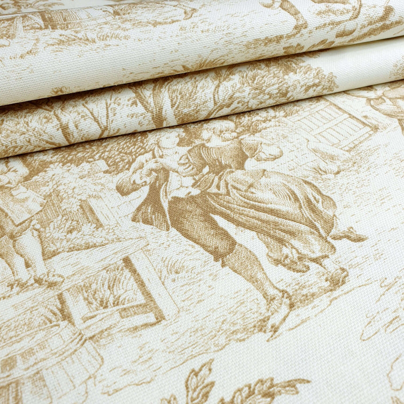 Tissu Toile de Jouy H 280 cm - SABLE/ECRU