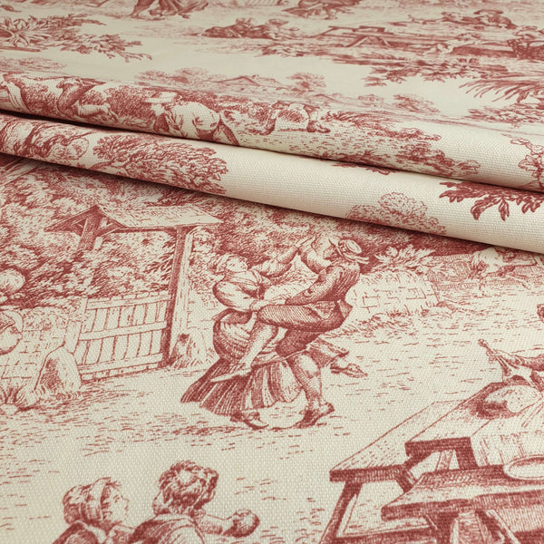 Tissu Toile de Jouy H 280 cm - ROUGE/ECRU